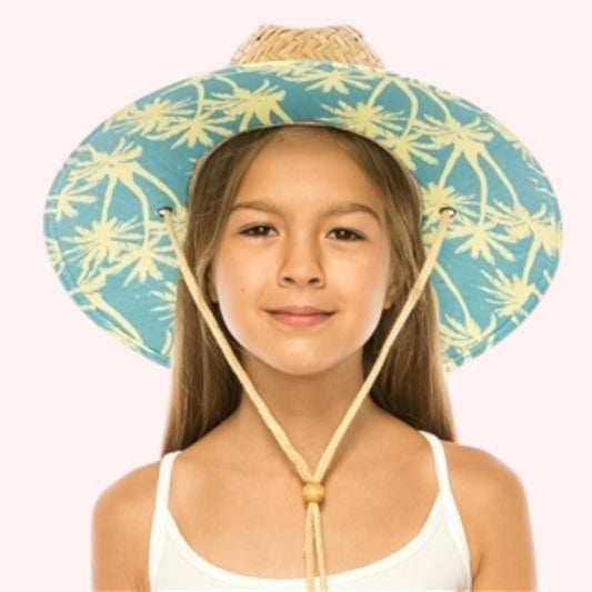 Kid’s Straw Lifeguard Hat – Palm Tree Print & UPF 50+