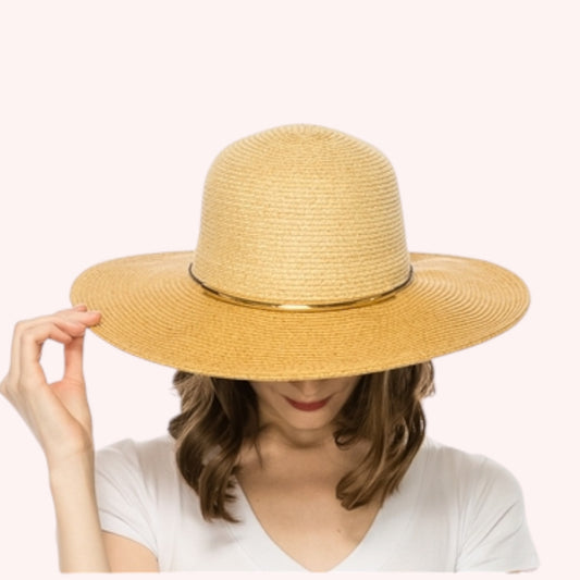 Two-Tone Sun Hat w/ Gold Accent – Packable & UPF 50+