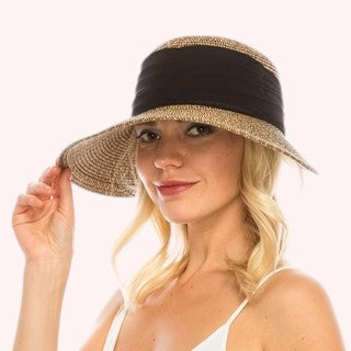 Face Framer Sun Hat with Pleated Chiffon Band .