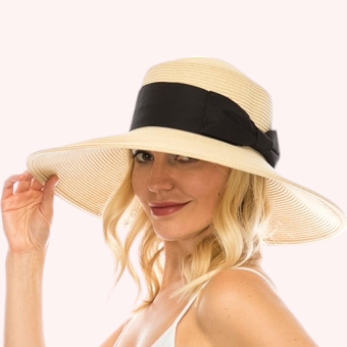 Down brim Straw Hat with Wide Bow