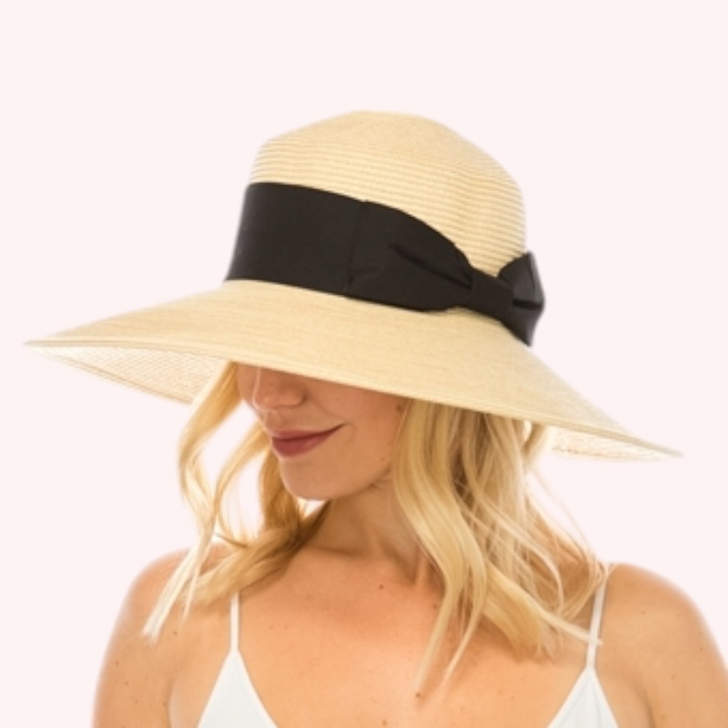 Down brim Straw Hat with Wide Bow