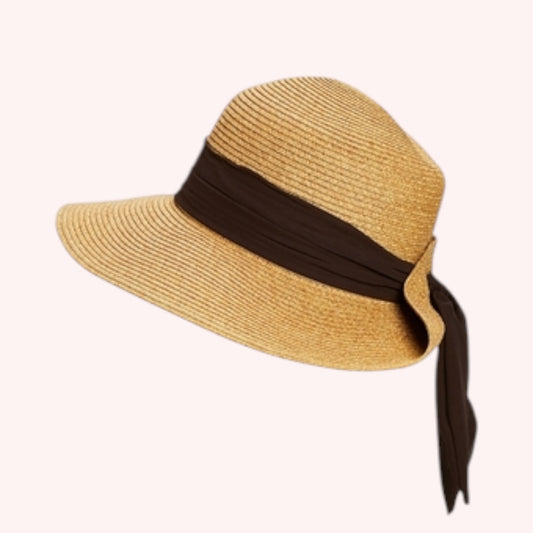 Lampshade Sun Hat w/ Tie-Back Sash – Elegant & UPF 50+