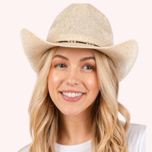 Sequin Chain Strap Cowboy Hat – Glamorous & Adjustable