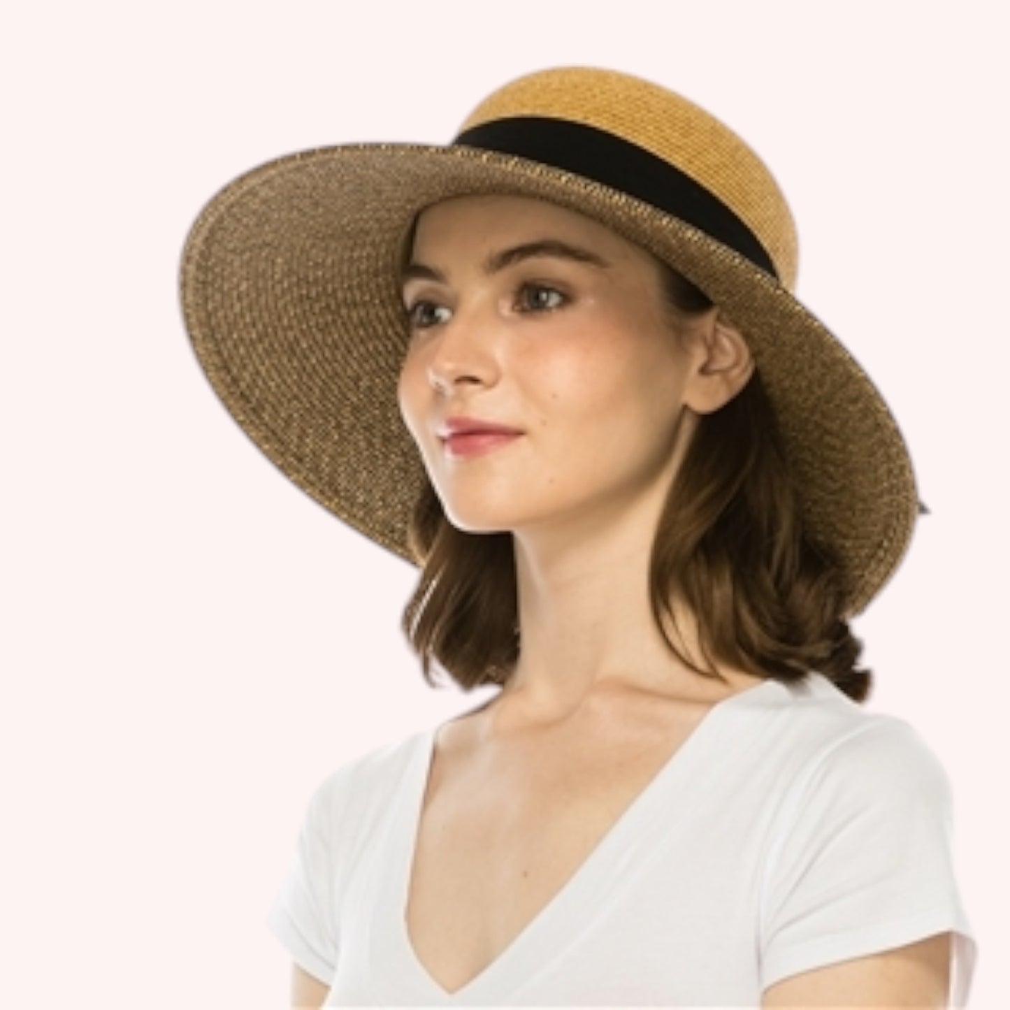 Two-Tone Heather Sun Hat w/ Sash – Chic, Packable & UPF 50+