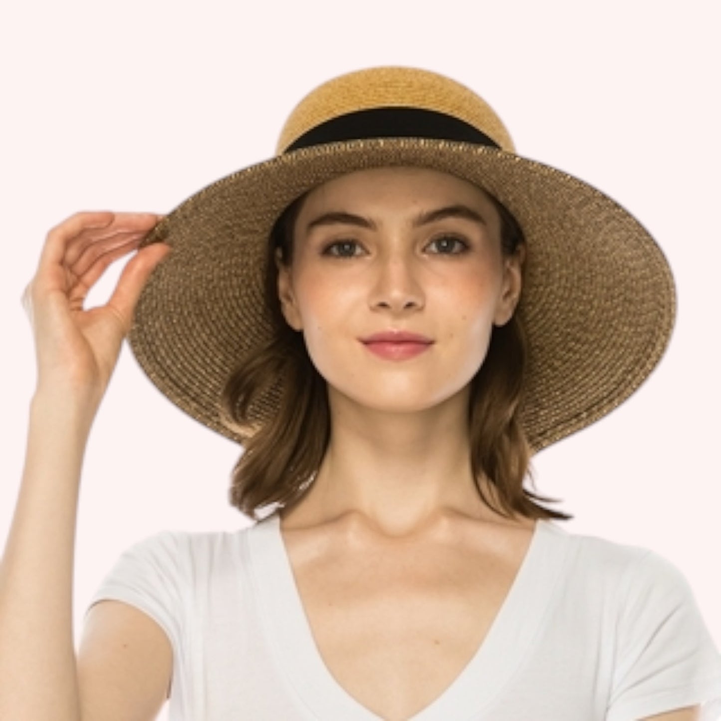 Two-Tone Heather Sun Hat w/ Sash – Chic, Packable & UPF 50+