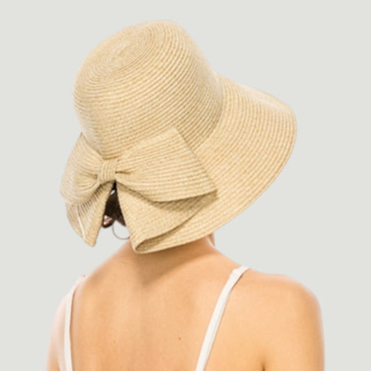Packable Washable Sun Hat with Split Back Bow - women's straw hat - SOLOVE