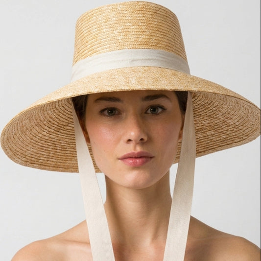 Wheat Straw Boater Hat with Twill Tape - women's straw hat - SOLOVE