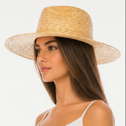 Wheat Straw Rancher Hat, Flat Brim, UPF 50+ - women's straw hat - SOLOVE