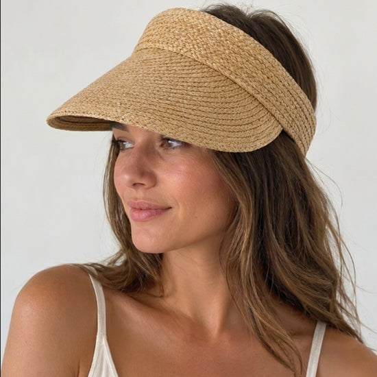 Raffia Wide Brim Sun Visor - women's straw hat - SOLOVE