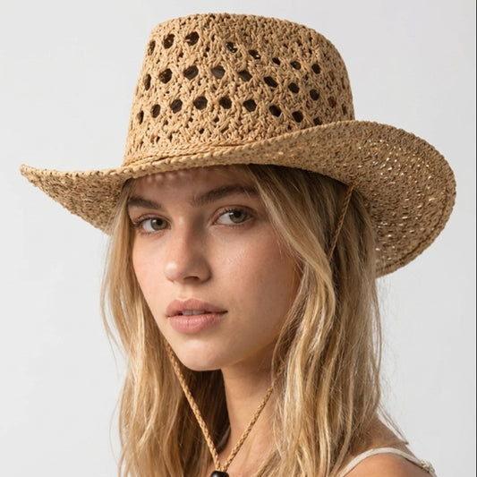 Open Weave Straw Cowboy Hat - women's straw hat - SOLOVE