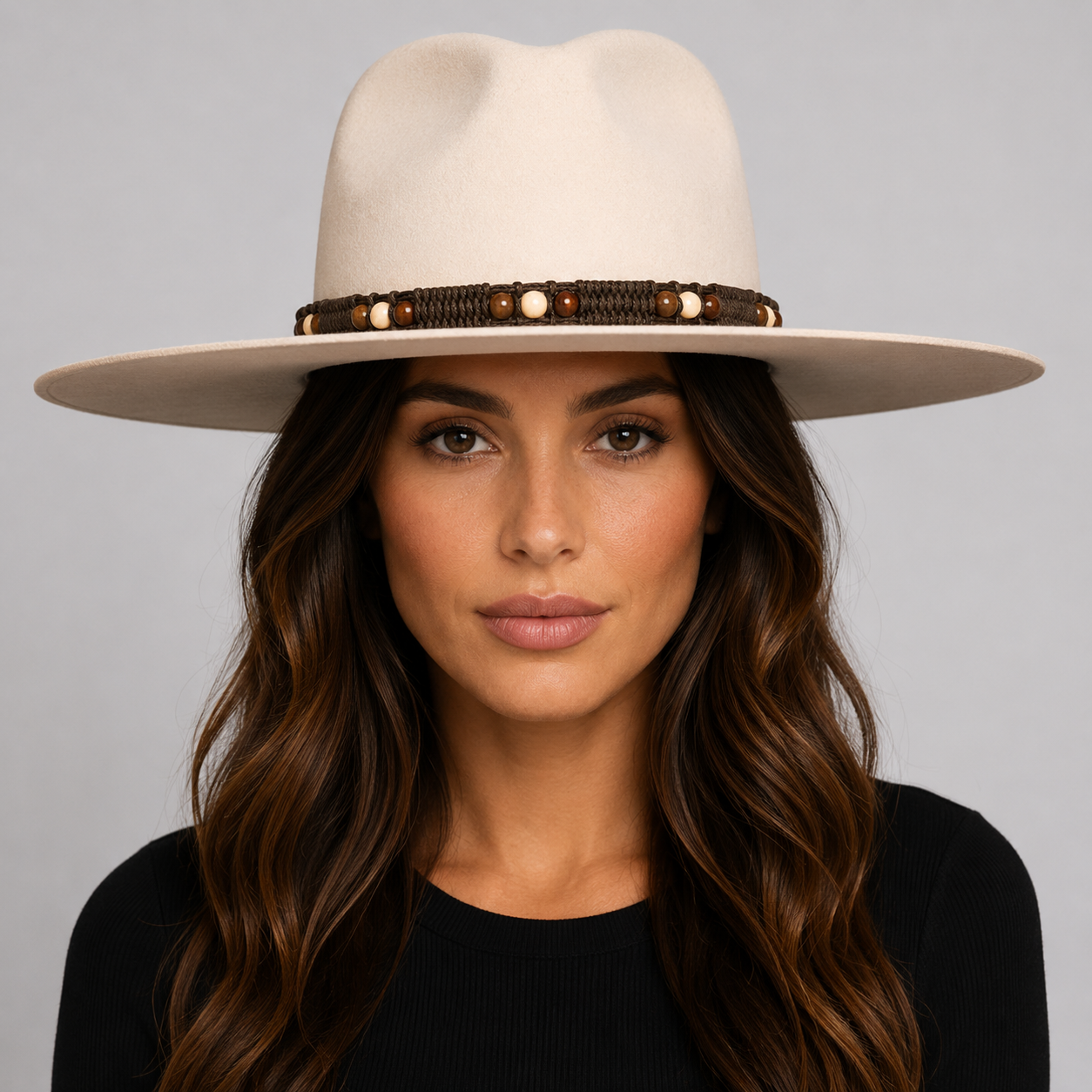 Boho Beaded Macramé Tie-On Hat Band – Brown