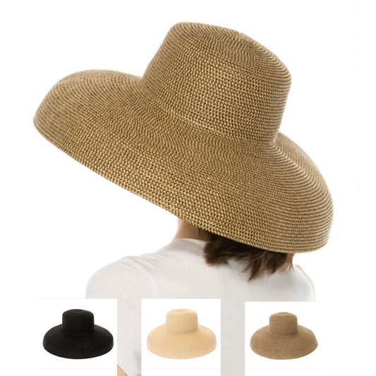 UPF 50+ Packable Straw Bucket Hat | Waterproof Wide Brim Flat Top Sun Hat