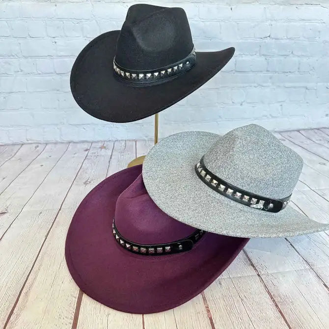 VEGAN FELT COWBOY HAT STEARD LEATHER BELT