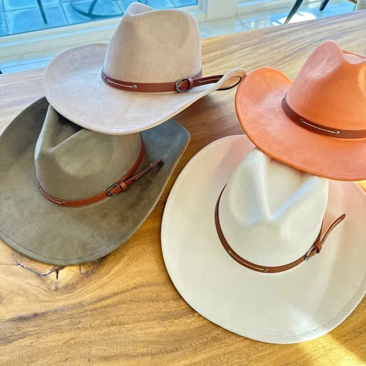 VEGAN SUEDE COWBOY HAT W/ LEATHER BELT