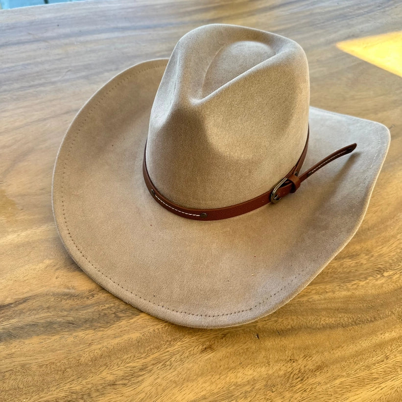 VEGAN SUEDE COWBOY HAT W/ LEATHER BELT