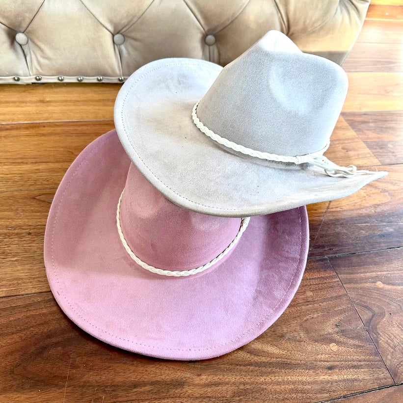 VEGAN SUEDE COWBOY HAT W/ BRAID SUEDE BELT