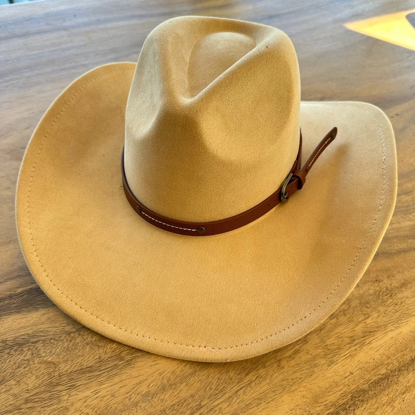 VEGAN SUEDE COWBOY HAT W/ LEATHER BELT