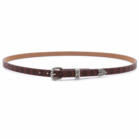 Western Floral Leather Hat Band with Silver Buckle
