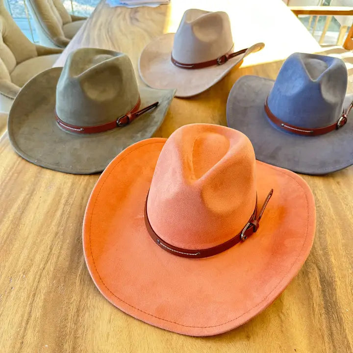 VEGAN SUEDE COWBOY HAT W/ LEATHER BELT