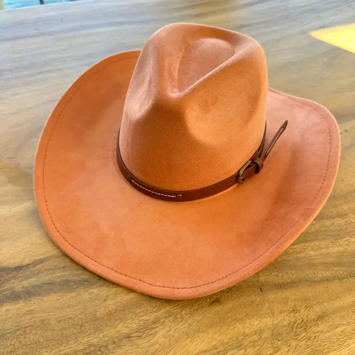 VEGAN SUEDE COWBOY HAT W/ LEATHER BELT