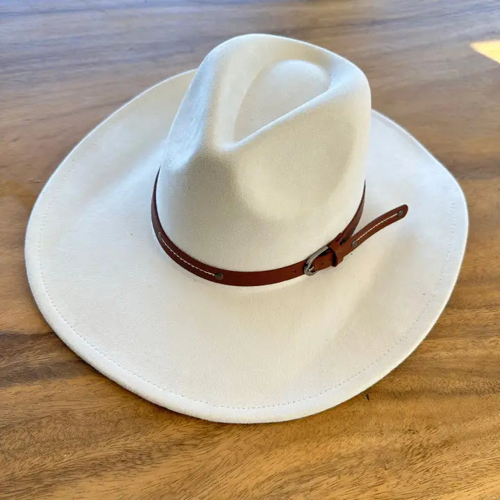 VEGAN SUEDE COWBOY HAT W/ LEATHER BELT