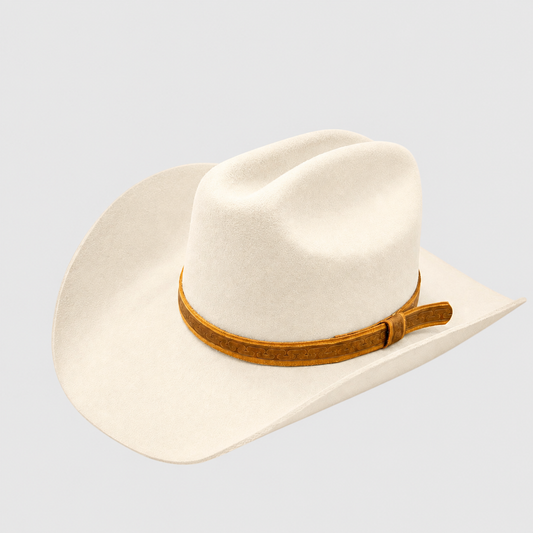 Tooled Leather Band Wool Felt Cattleman Cowboy Hat - Ivory