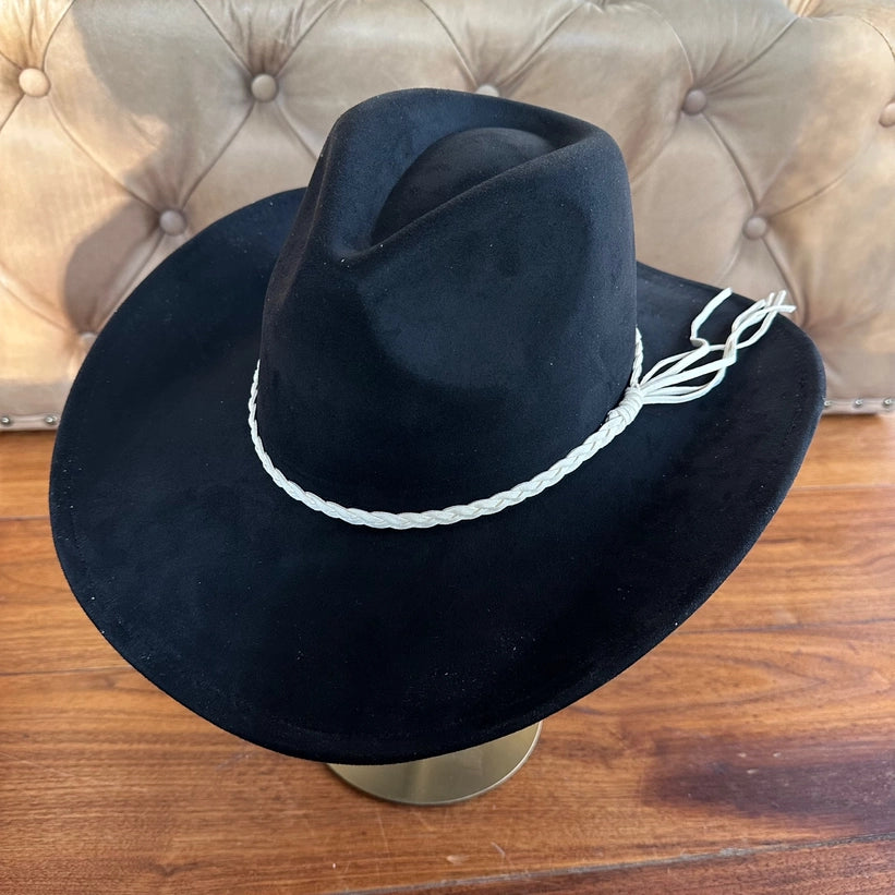 VEGAN SUEDE COWBOY HAT W/ BRAID SUEDE BELT