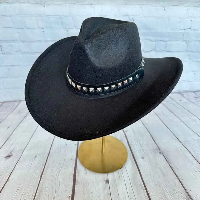 VEGAN FELT COWBOY HAT STEARD LEATHER BELT