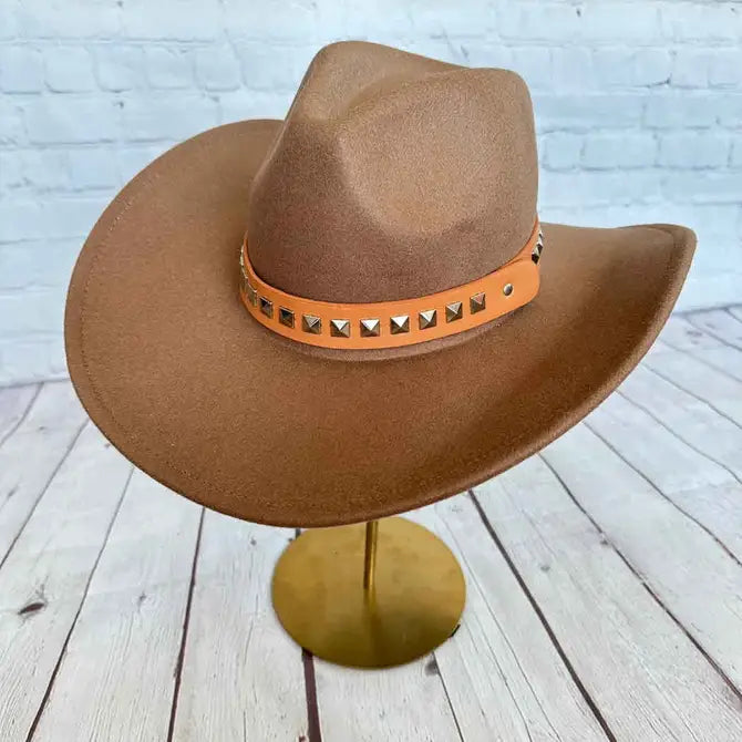 VEGAN FELT COWBOY HAT STEARD LEATHER BELT