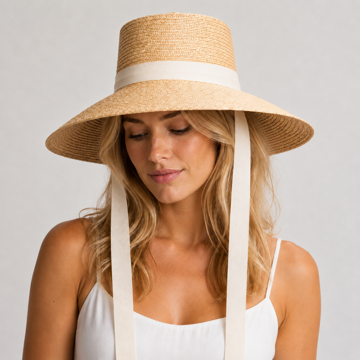 Wheat Straw Boater Hat with Twill Tape