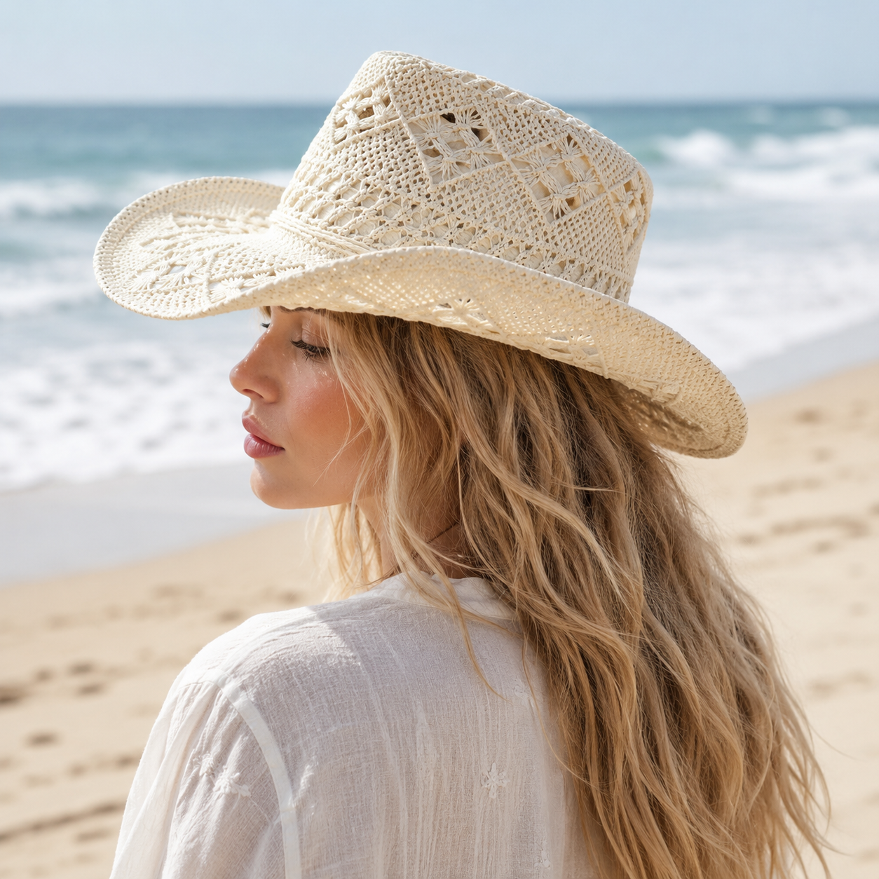 Crochet Straw Western Cowboy Hat
