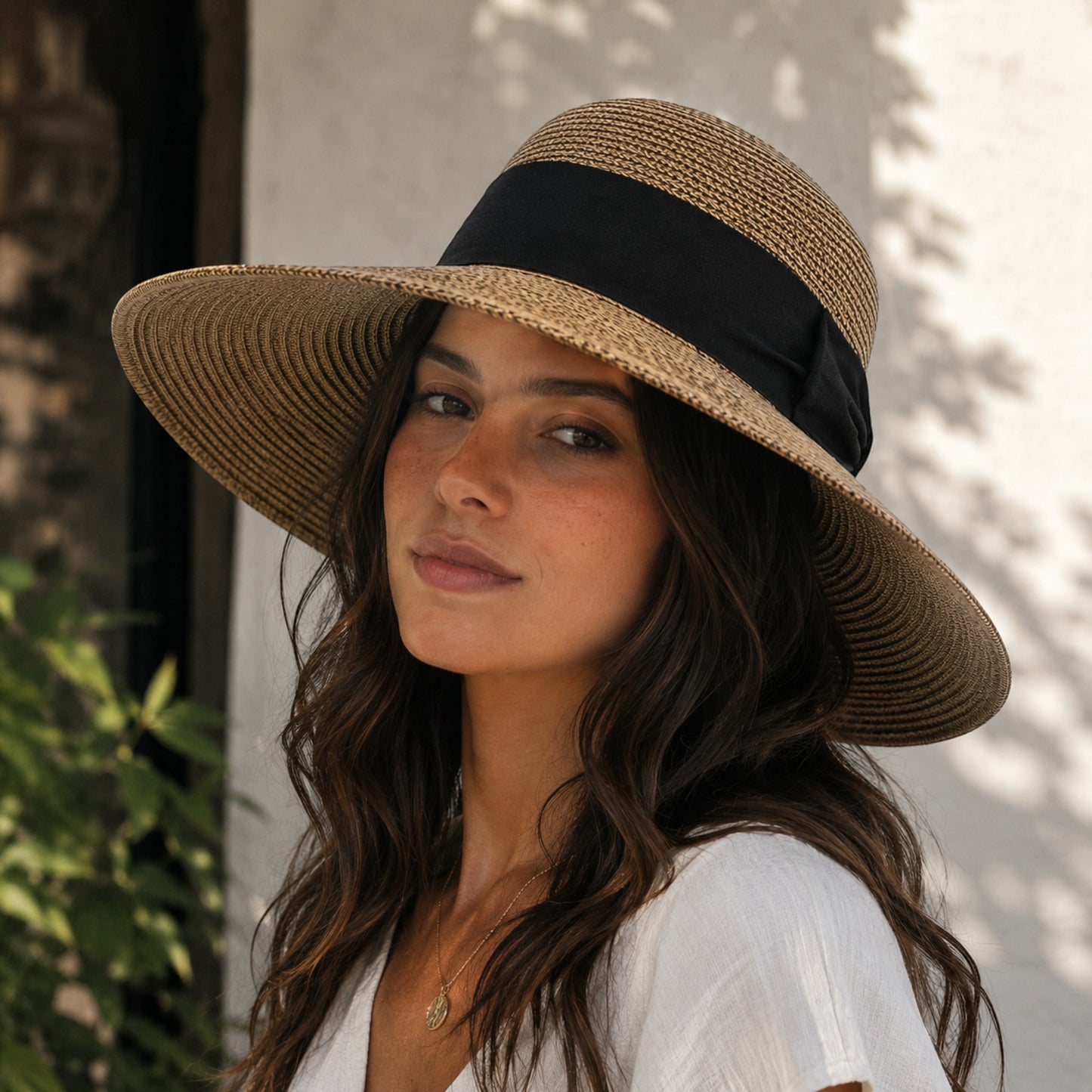Straw Sun Hat Women UPF 50+ Wide Brim Faceframer Backless Beach Hat Packable Summer Hat
