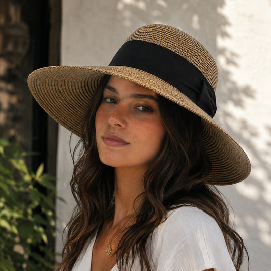 Straw Sun Hat Women UPF 50+ Wide Brim Faceframer Backless Beach Hat Packable Summer Hat