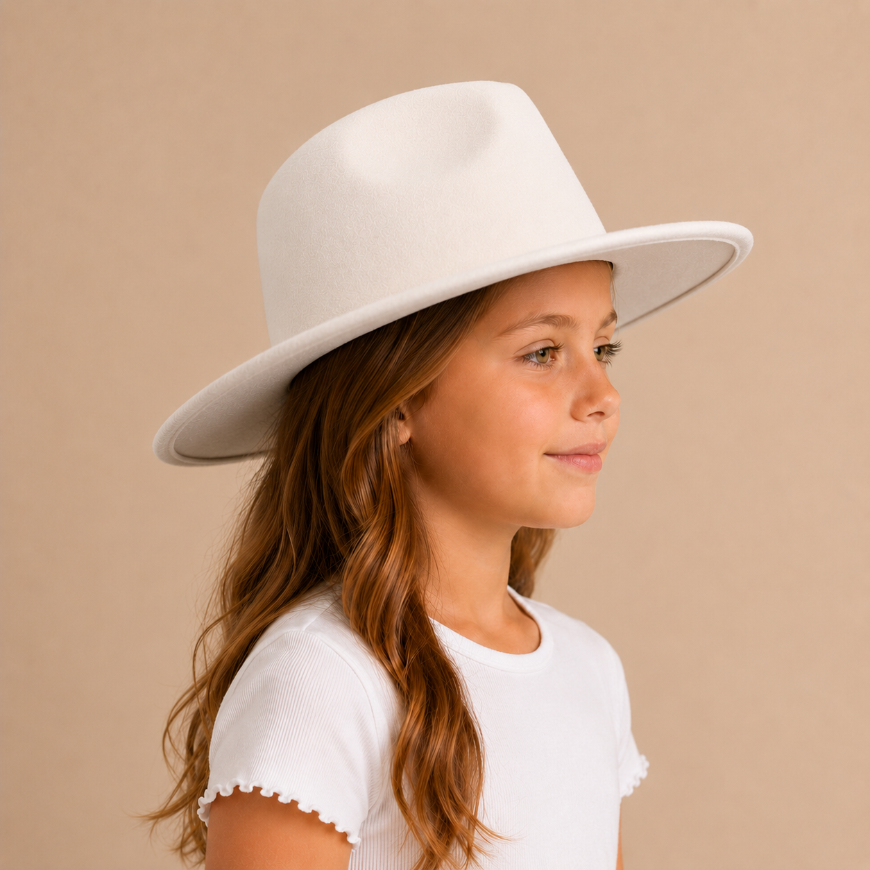 Kid's Wide Brim Vegan Felt Rancher Hat – Adjustable Fit, Mommy and Me Hat, Girls Boho Hat, Children Western Hat