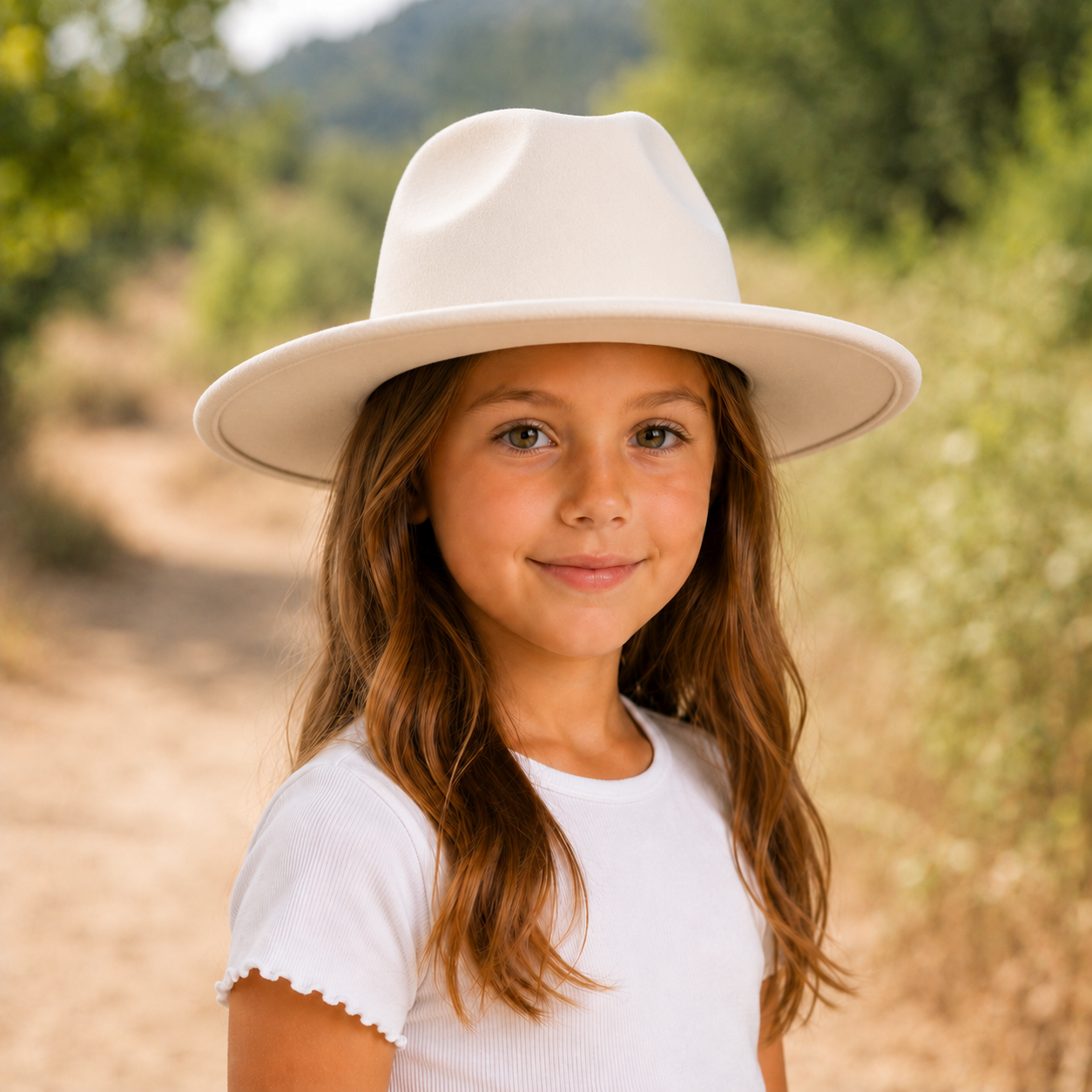 Kid's Wide Brim Vegan Felt Rancher Hat – Adjustable Fit, Mommy and Me Hat, Girls Boho Hat, Children Western Hat