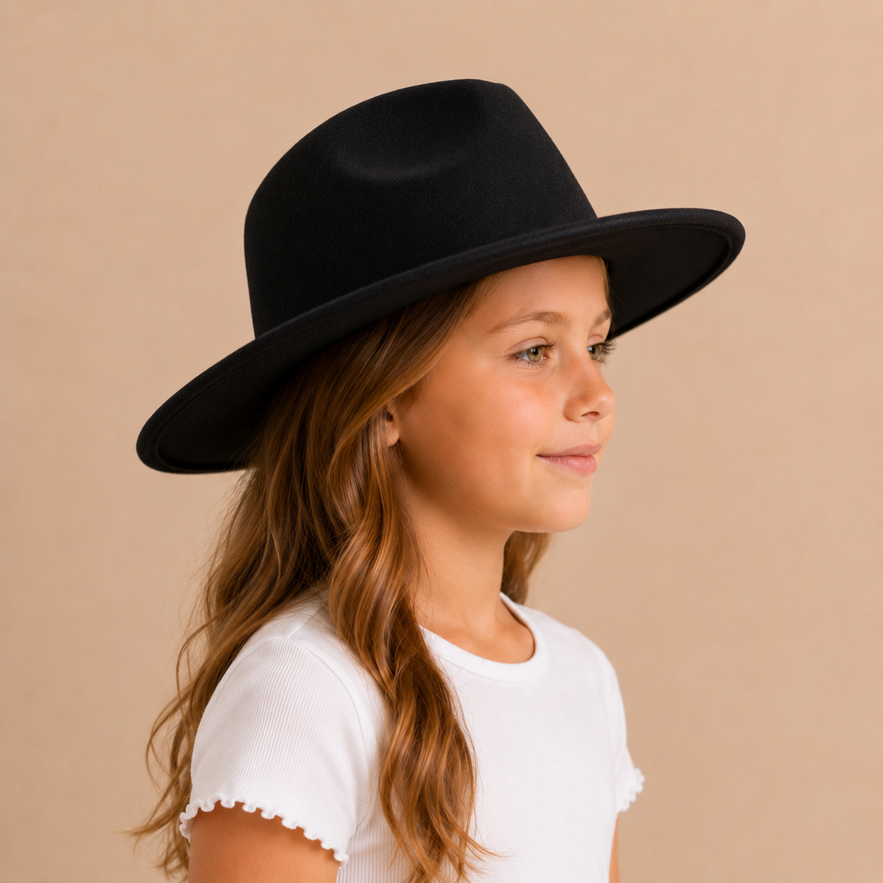 Kid's Wide Brim Vegan Felt Rancher Hat – Adjustable Fit, Mommy and Me Hat, Girls Boho Hat, Children Western Hat