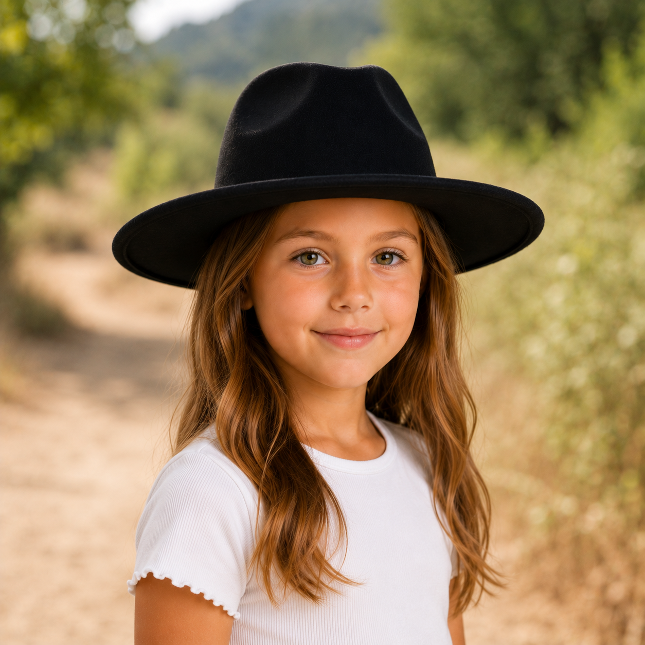 Kid's Wide Brim Vegan Felt Rancher Hat – Adjustable Fit, Mommy and Me Hat, Girls Boho Hat, Children Western Hat