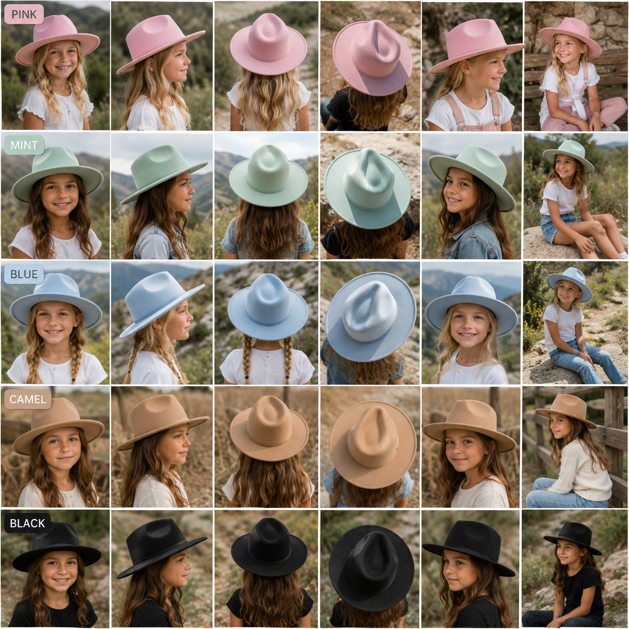 Kid's Wide Brim Vegan Felt Rancher Hat – Adjustable Fit, Mommy and Me Hat, Girls Boho Hat, Children Western Hat