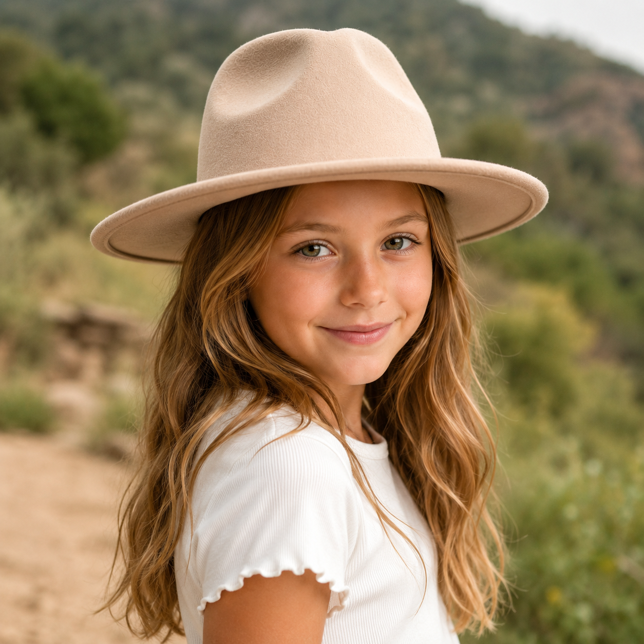 Kid's Wide Brim Vegan Felt Rancher Hat – Adjustable Fit, Mommy and Me Hat, Girls Boho Hat, Children Western Hat