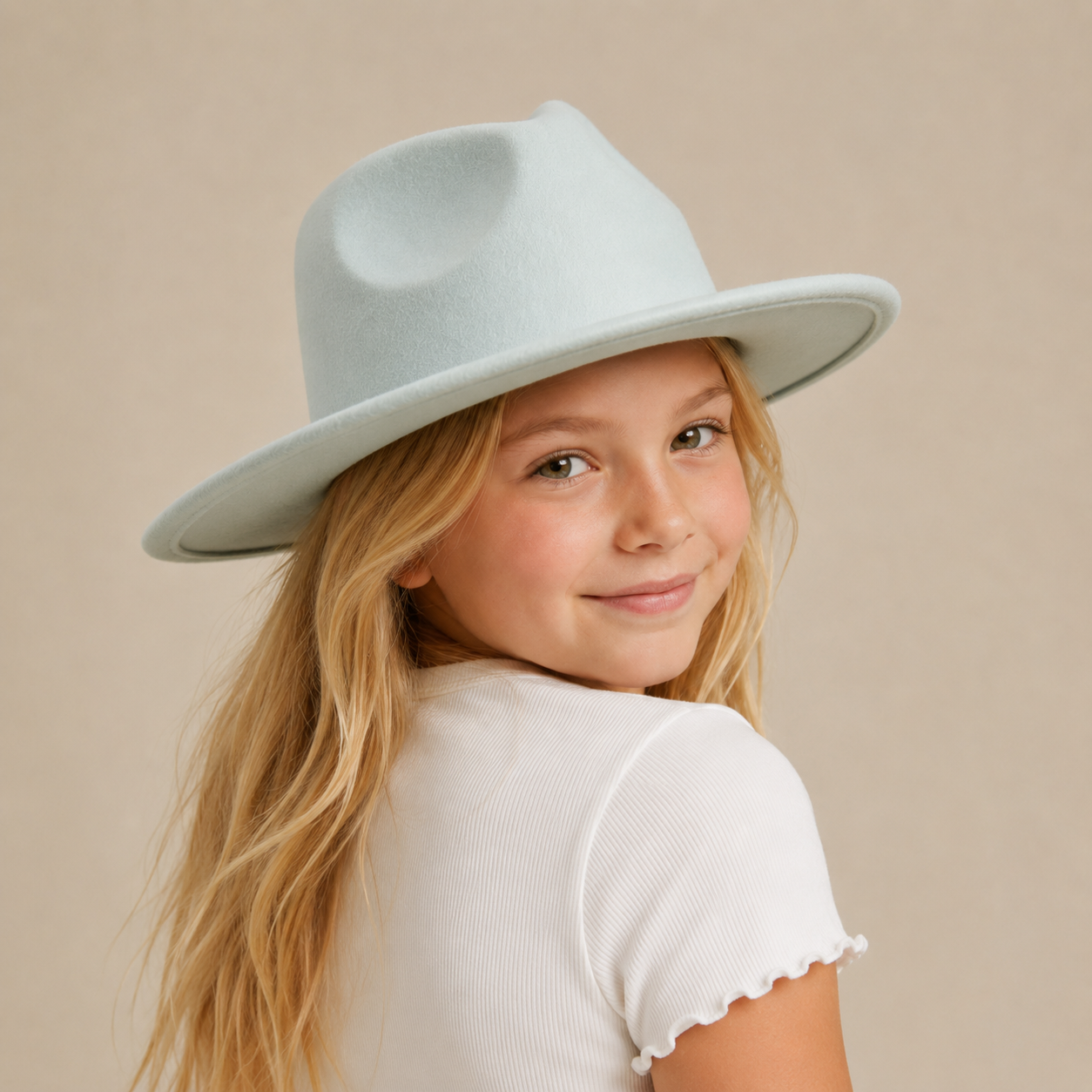 Kid's Wide Brim Vegan Felt Rancher Hat – Adjustable Fit, Mommy and Me Hat, Girls Boho Hat, Children Western Hat
