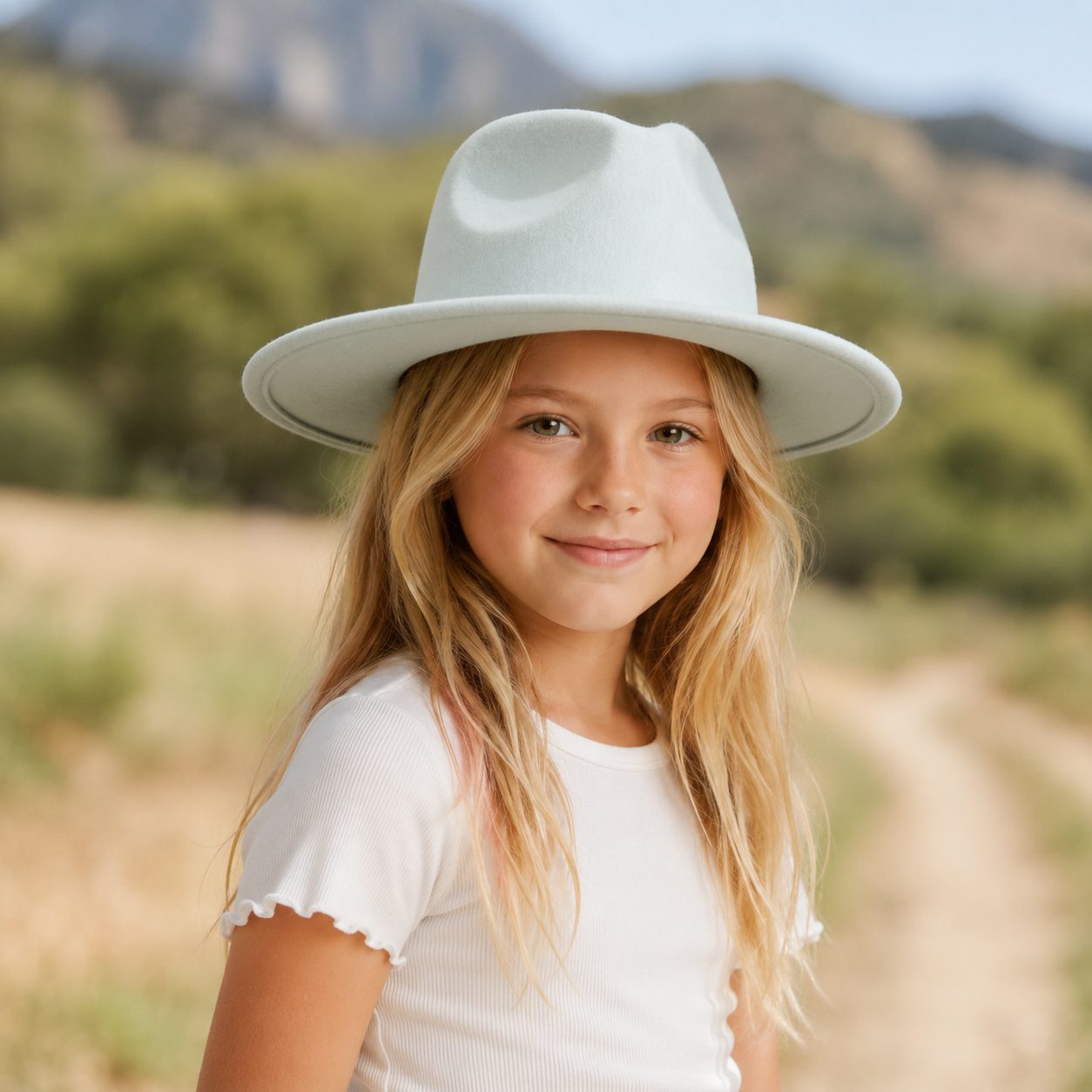 Kid's Wide Brim Vegan Felt Rancher Hat – Adjustable Fit, Mommy and Me Hat, Girls Boho Hat, Children Western Hat