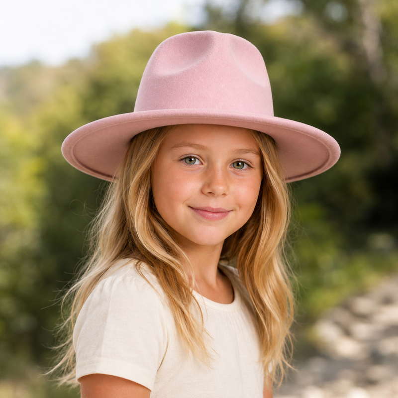 Kid's Wide Brim Vegan Felt Rancher Hat – Adjustable Fit, Mommy and Me Hat, Girls Boho Hat, Children Western Hat