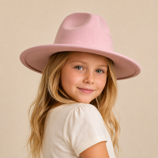 Kid's Wide Brim Vegan Felt Rancher Hat – Adjustable Fit, Mommy and Me Hat, Girls Boho Hat, Children Western Hat
