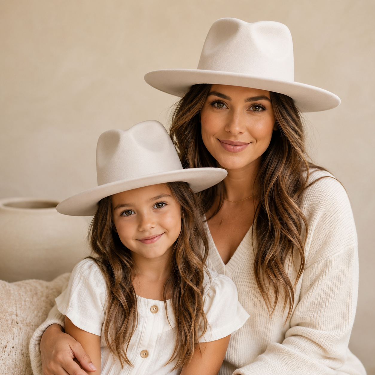 Mommy & Me Vegan Felt Wide Brim Rancher Hat Set | Matching Mother Daughter Western Hat