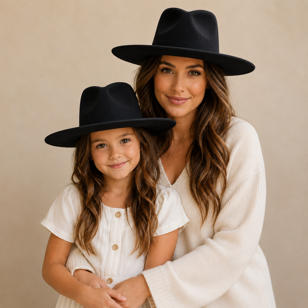 Mommy & Me Vegan Felt Wide Brim Rancher Hat Set | Matching Mother Daughter Western Hat