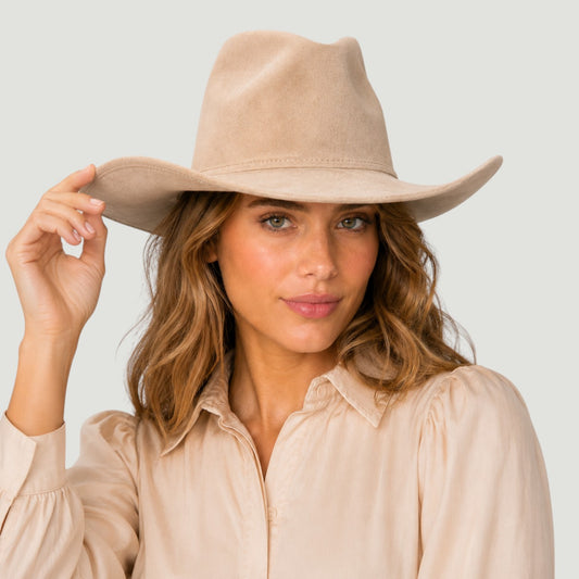 Western Cowboy Hat for Women – Vegan Suede Cattleman, Wide Flat Brim, 16 Colors, Adjustable | Country Concert & Festival