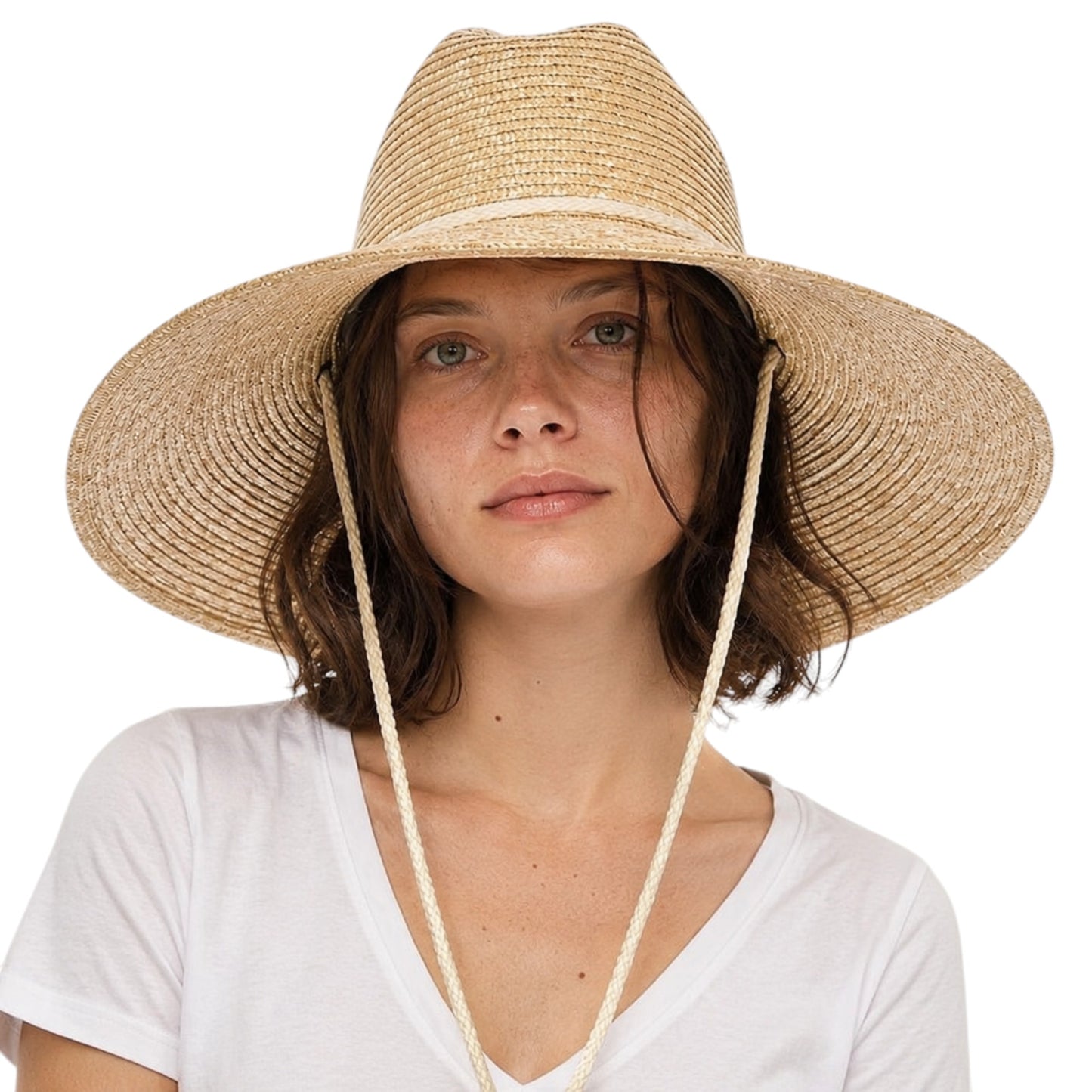 Structured lifeguard-style hat in fine wheat straw