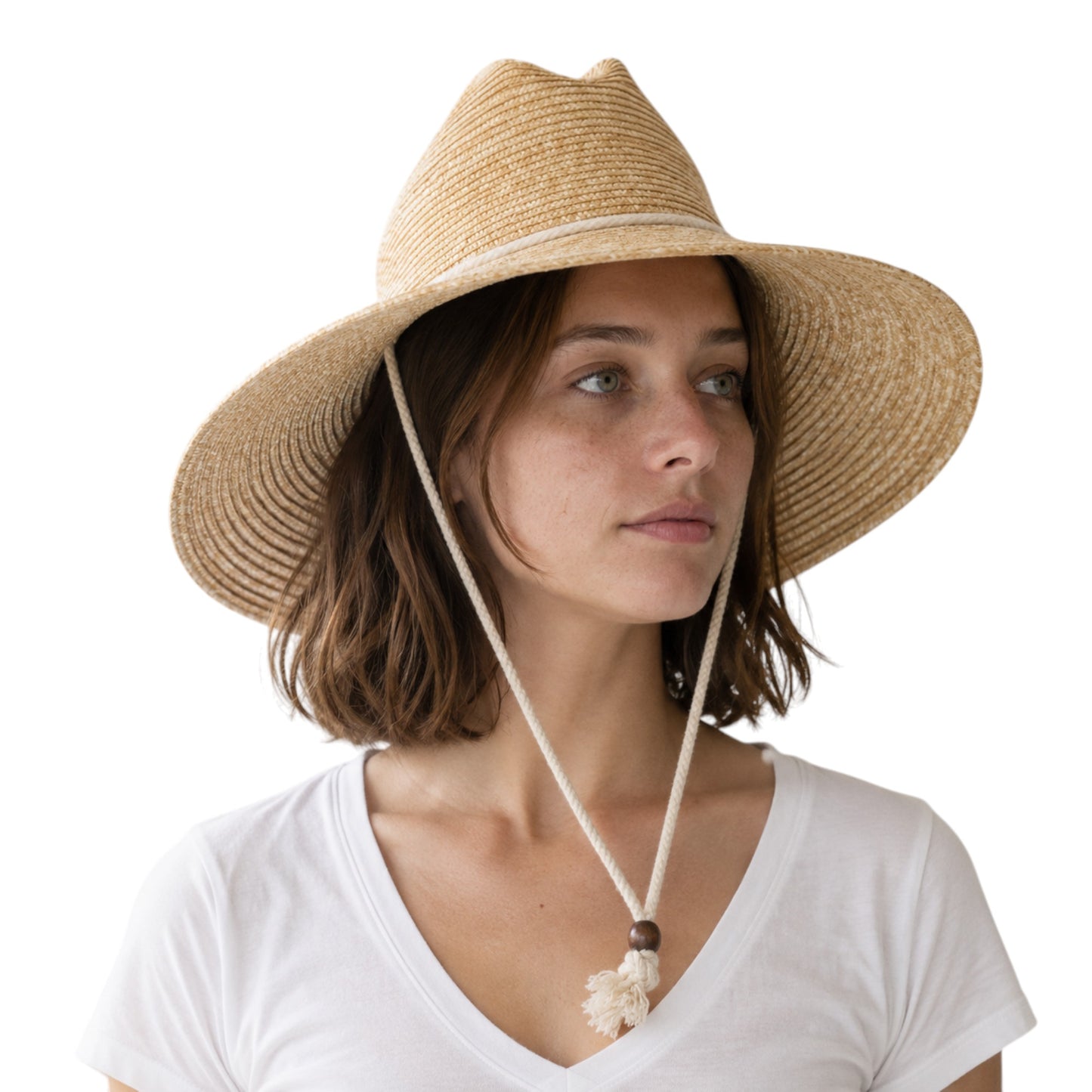 Structured lifeguard-style hat in fine wheat straw