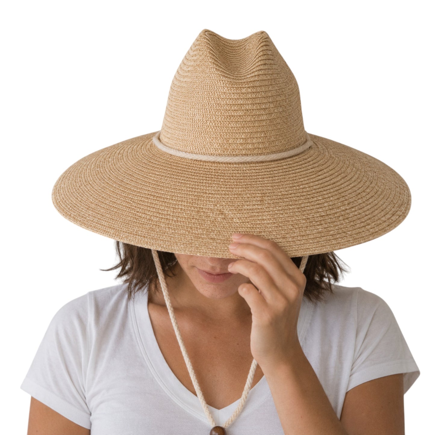 Structured lifeguard-style hat in fine wheat straw