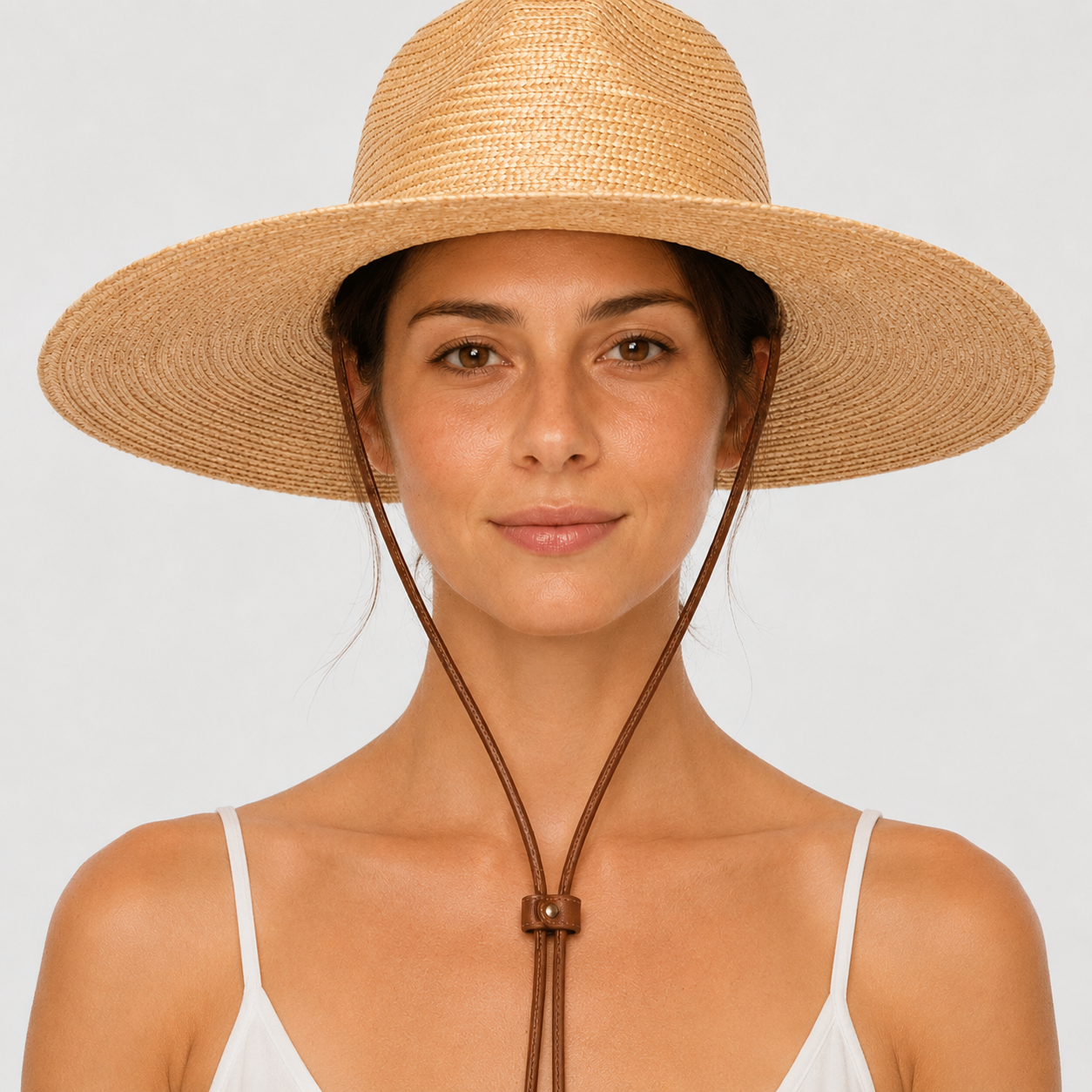 Wheat Straw Wide Brim Rancher Hat with Leather Chin Cord